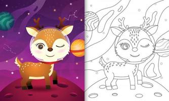 livre de coloriage pour les enfants avec un joli cerf dans la galaxie de l'espace vecteur