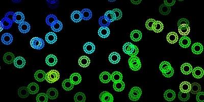 toile de fond de vecteur bleu foncé, vert avec symboles de virus.