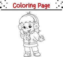 hiver peu des gamins coloration page pour enfants. vecteur noir et blanc illustration isolé sur blanc Contexte.