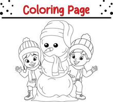 content Noël bonhomme de neige coloration page pour les enfants. vecteur