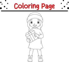 content Noël dessin animé peu fille coloration page pour les enfants. vecteur