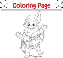 Noël Père Noël avec lumière coloration page pour enfants. vecteur noir et blanc illustration isolé sur blanc Contexte.