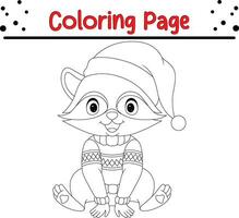 mignonne raton laveur Noël coloration page pour enfants. content hiver Noël thème coloration livre. vecteur