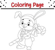 mignonne lapin Noël coloration page pour enfants. content hiver Noël thème coloration livre. vecteur