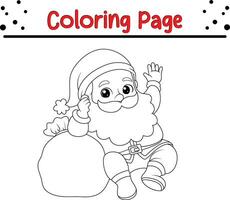 Noël Père Noël avec sac coloration page pour enfants. vecteur noir et blanc illustration isolé sur blanc Contexte.