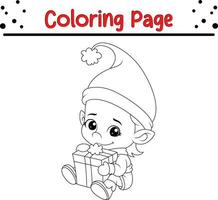 Noël elfe coloration page pour enfants. vecteur noir et blanc illustration isolé sur blanc Contexte.