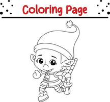 Noël elfe coloration page pour enfants. vecteur noir et blanc illustration isolé sur blanc Contexte.