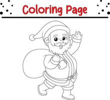 Noël Père Noël avec sac coloration page pour enfants. vecteur noir et blanc illustration isolé sur blanc Contexte.