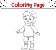 content Noël dessin animé peu garçon coloration page pour les enfants. vecteur