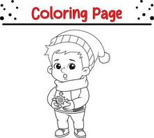 hiver peu des gamins coloration page pour enfants. vecteur noir et blanc illustration isolé sur blanc Contexte.