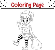 Noël elfe coloration page pour enfants. vecteur noir et blanc illustration isolé sur blanc Contexte.