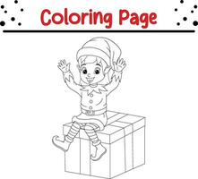 content Noël elfe coloration page pour les enfants. vecteur