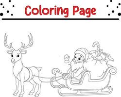 Noël traîneau de Père Noël claus coloration page pour enfants. vecteur noir et blanc illustration isolé sur blanc Contexte.