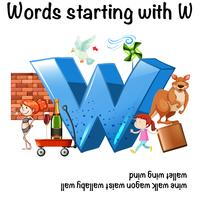 Feuille de travail d&#39;anglais pour les mots commençant par W vecteur