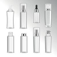 bouteilles de cosmétiques transparent set vector illustration