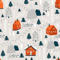 modèle d'hiver avec arbre de Noël et maison. vecteur