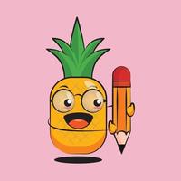 écriture de dessin animé mignon d'ananas avec un crayon vecteur