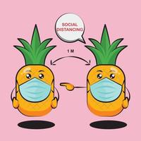 deux dessins animés mignons d'ananas faisant la distanciation sociale vecteur