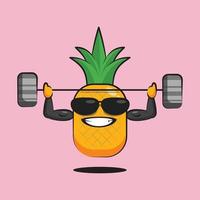 muscle du corps d'entraînement de dessin animé d'ananas cool vecteur