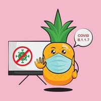 dessin animé mignon d'ananas portant un masque anti-covid vecteur