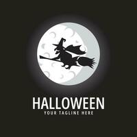 Halloween logo icône conception inspiration avec lune et sorcière vecteur illustration