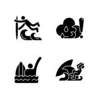 icônes de glyphe noir de sports nautiques sur un espace blanc vecteur