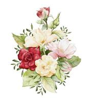 aquarelle arrangement avec magnifique Rose bouquet vecteur