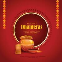 illustration de or pièce de monnaie dans pot pour dhantera fête sur content diwali lumière Festival de Inde Contexte vecteur