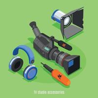 accessoires de studio de télévision fond isométrique vector illustration