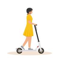 Jeune femme rding un scooter électrique vecteur