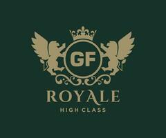 d'or lettre gf modèle logo luxe or lettre avec couronne. monogramme alphabet . magnifique Royal initiales lettre. vecteur