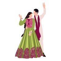 vecteur Indien mariage couple illustration pour mariage invitation carte