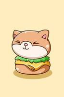 chat mignon avec illustration de dessin animé hamburger vecteur