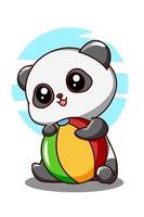 petit panda mignon avec ballon en illustration de dessin animé de vacances d'été vecteur