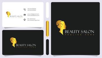 logo et carte de visite dégradés d'or de salon de coiffure de femme vecteur