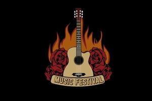 conception de t-shirt de typographie de musique de festival avec des flammes vecteur