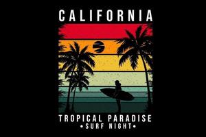 californie paradis tropical silhouette design style rétro vecteur