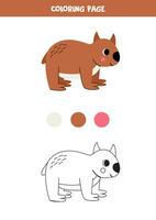 Couleur mignonne dessin animé wombat. feuille de travail pour enfants. vecteur