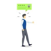 Businessman with positive review bubble semi-flat vector illustration