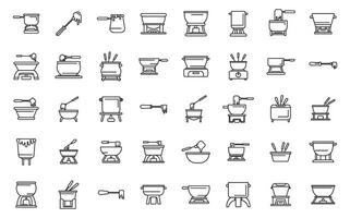 les icônes de fondue définissent le vecteur de contour. fromage fondu