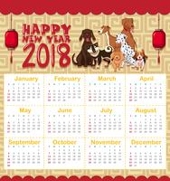 Modèle de calendrier 2018 avec de nombreux chiens mignons vecteur