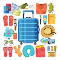 contenu de la valise icônes plates vector illustration