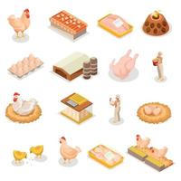 poulet isométrique icon set vector illustration