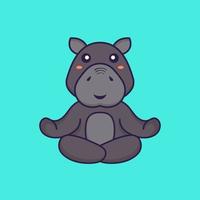 l'hippopotame mignon médite ou fait du yoga. concept de dessin animé animal. vecteur