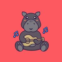 hippopotame mignon jouant de la guitare. concept de dessin animé animal. vecteur