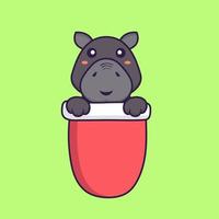 hippopotame mignon dans une poche rouge. concept de dessin animé animal. vecteur