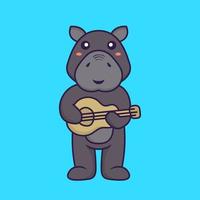 hippopotame mignon jouant de la guitare. concept de dessin animé animal. vecteur