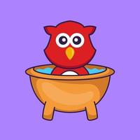 oiseau mignon prenant un bain dans la baignoire. vecteur