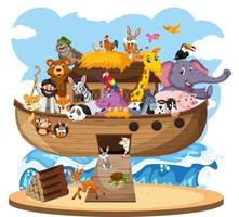 L'arche de Noé avec des animaux isolés sur fond blanc vecteur
