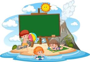 modèle de bannière vide avec des enfants en vacances à la plage vecteur